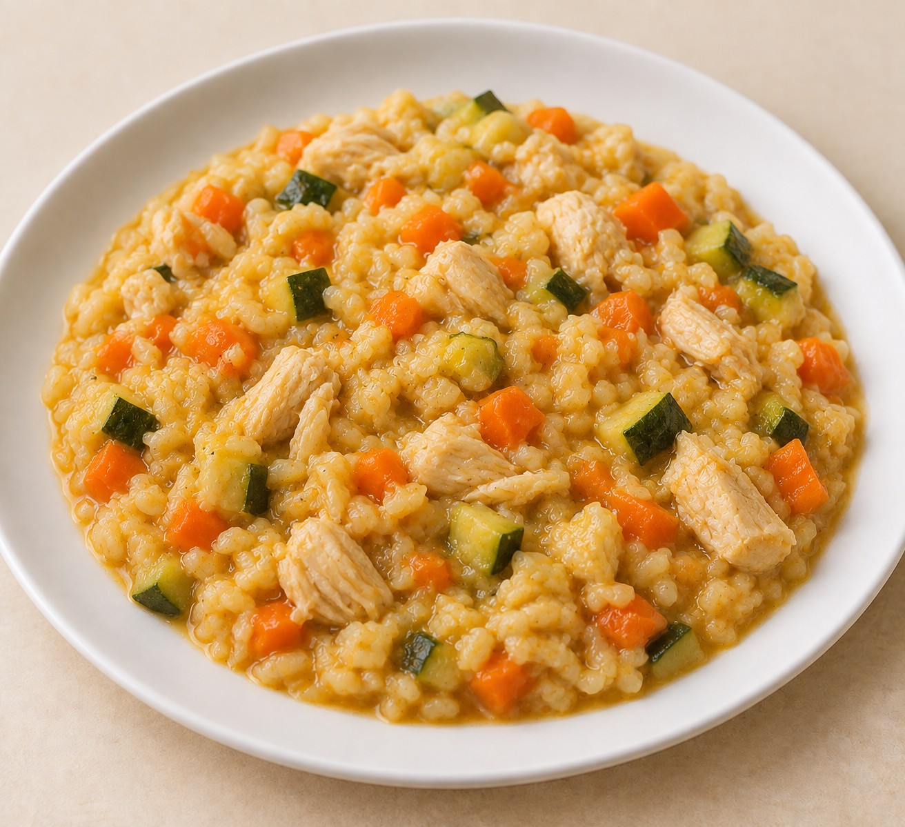 Arroz meloso con pollo y verduras