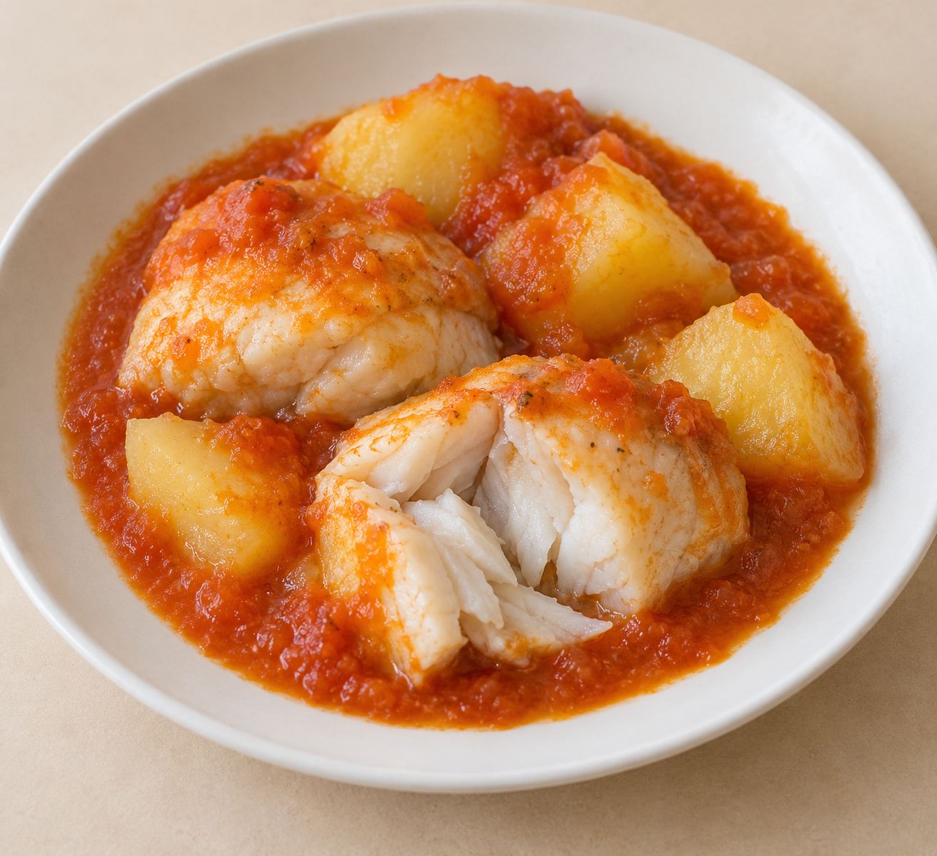 Merluza en salsa de tomate con patata