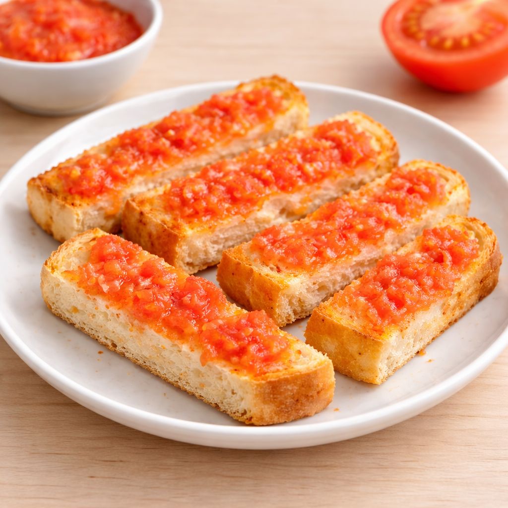 Tiras de pan blando tostado con tomate