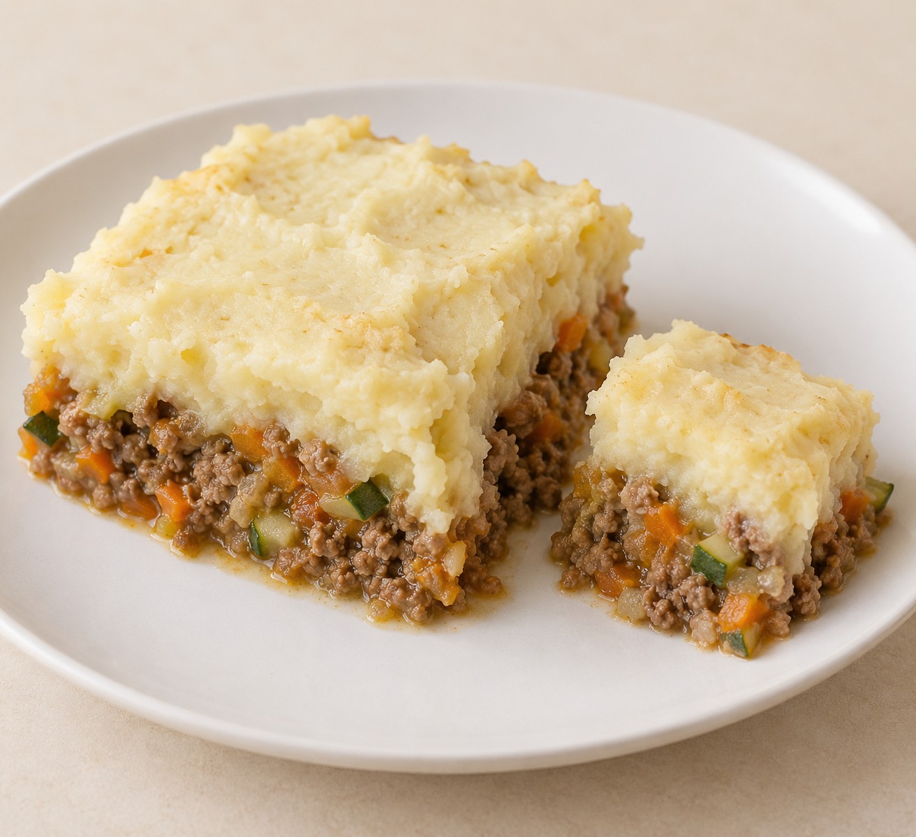 Pastel de patata, ternera y verduras