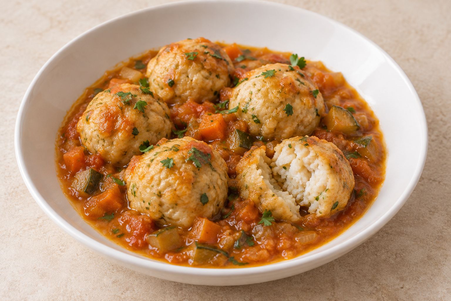 Albóndigas de merluza en salsa de verduras