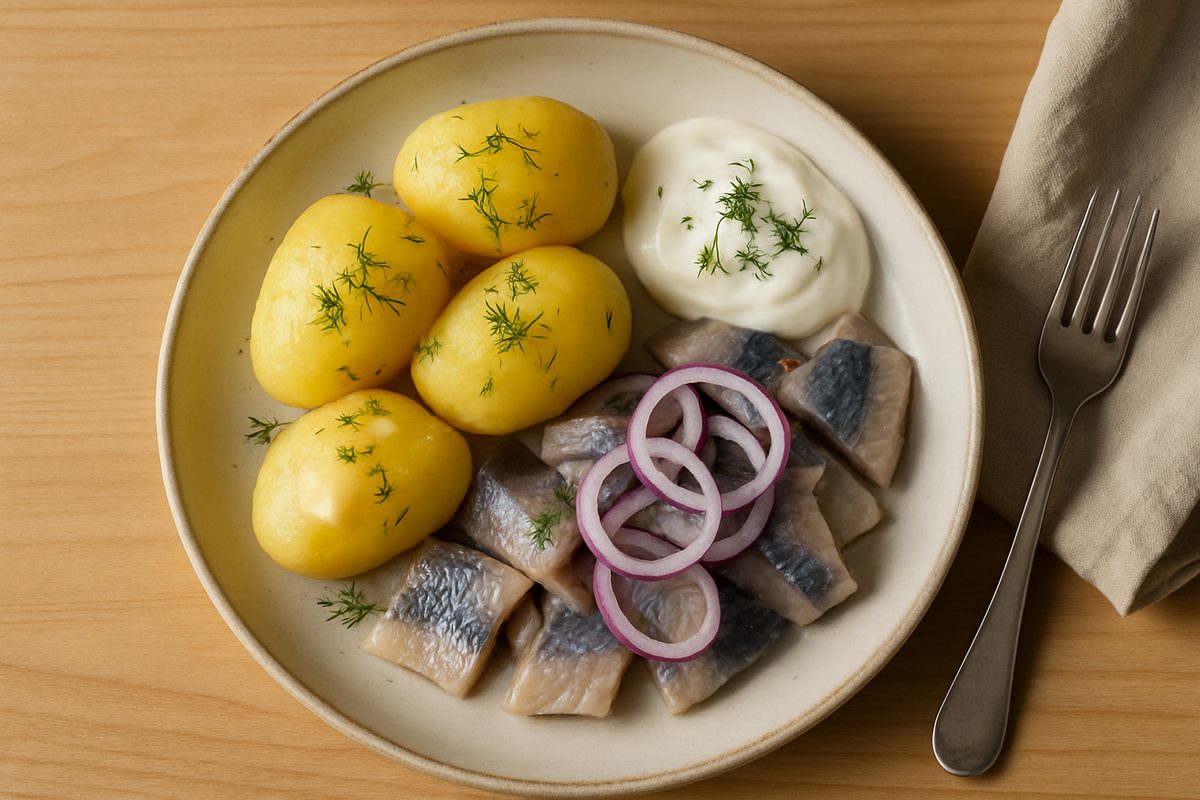 Arenque con patatas y crema agria