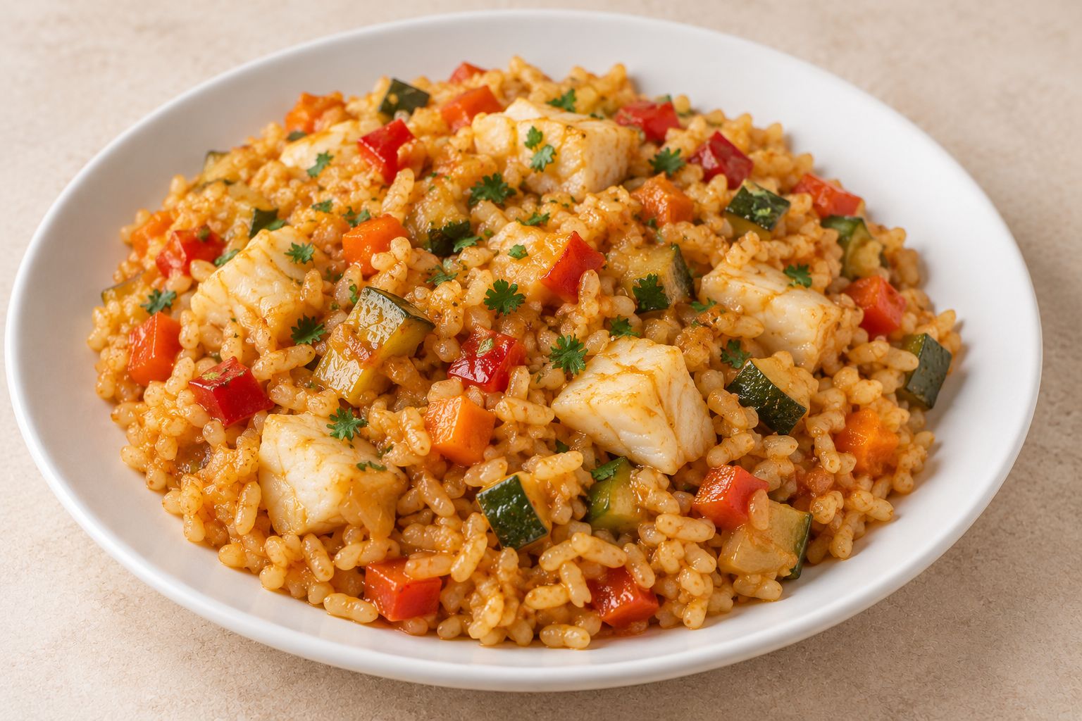 Arroz con bacalao y verduras
