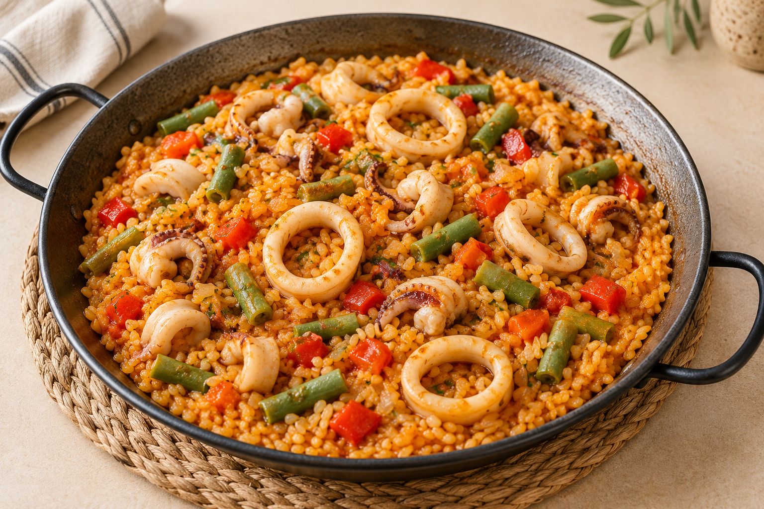 Arroz con calamares y verduras