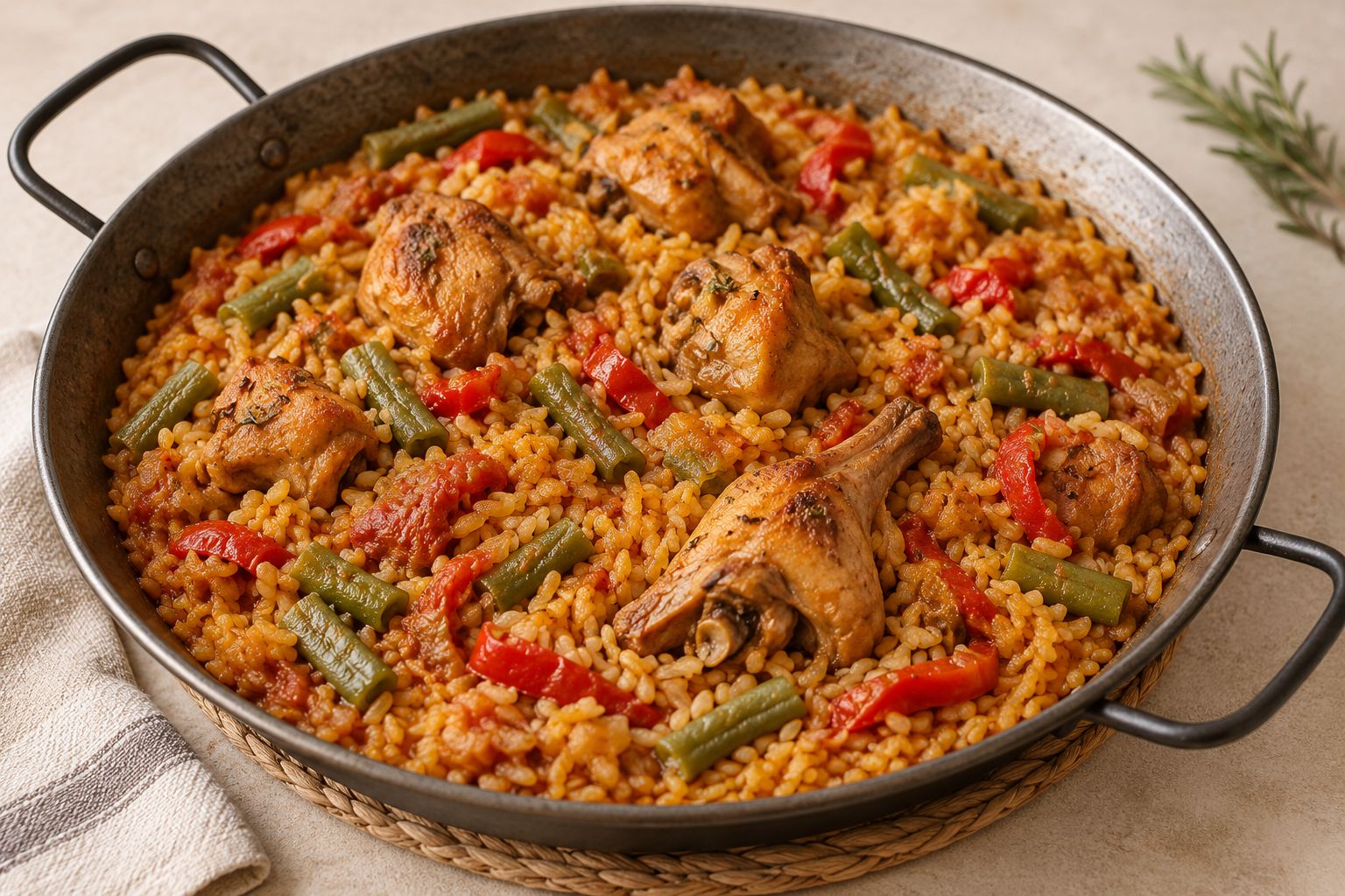 Arroz con conejo y verduras