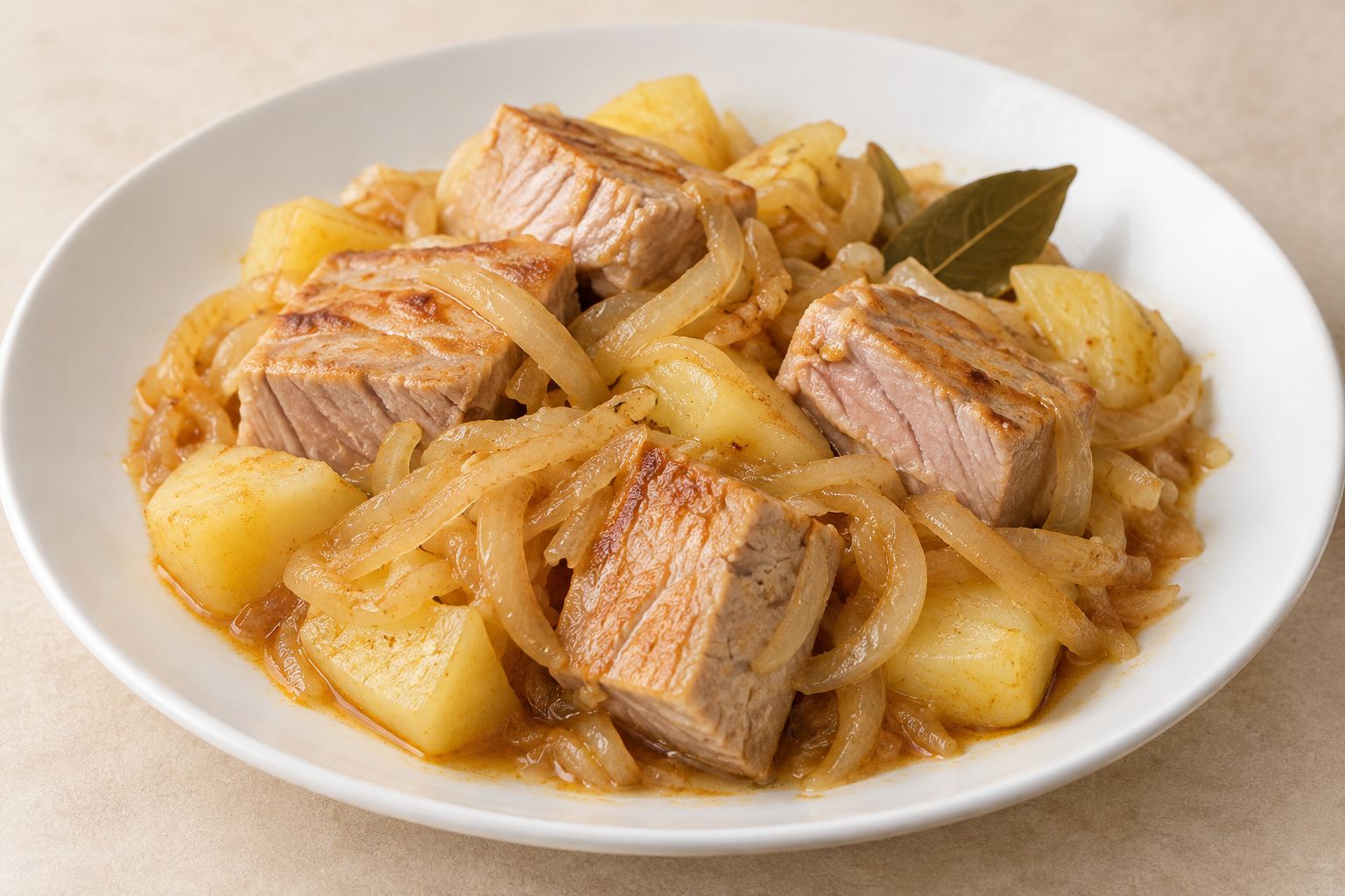 Atún encebollado con patatas