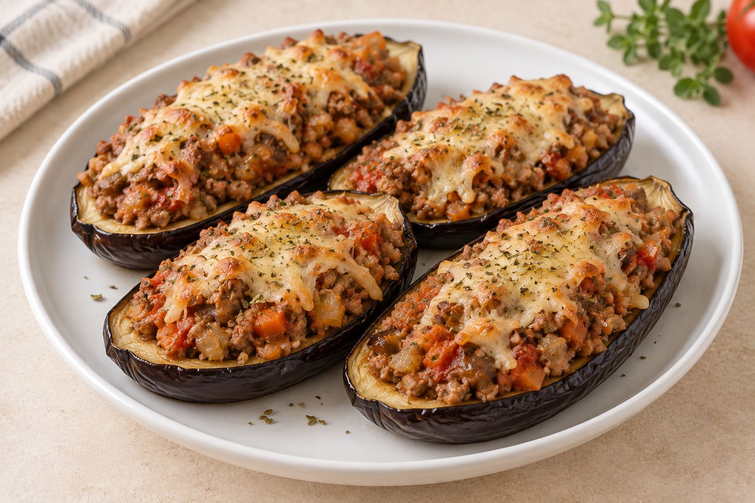 Berenjenas rellenas de carne y verduras