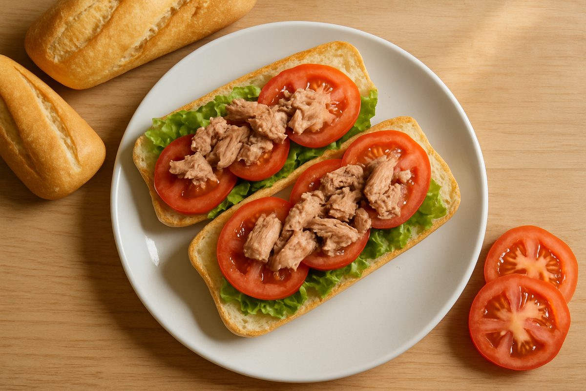 Bocadillo de atún con tomate