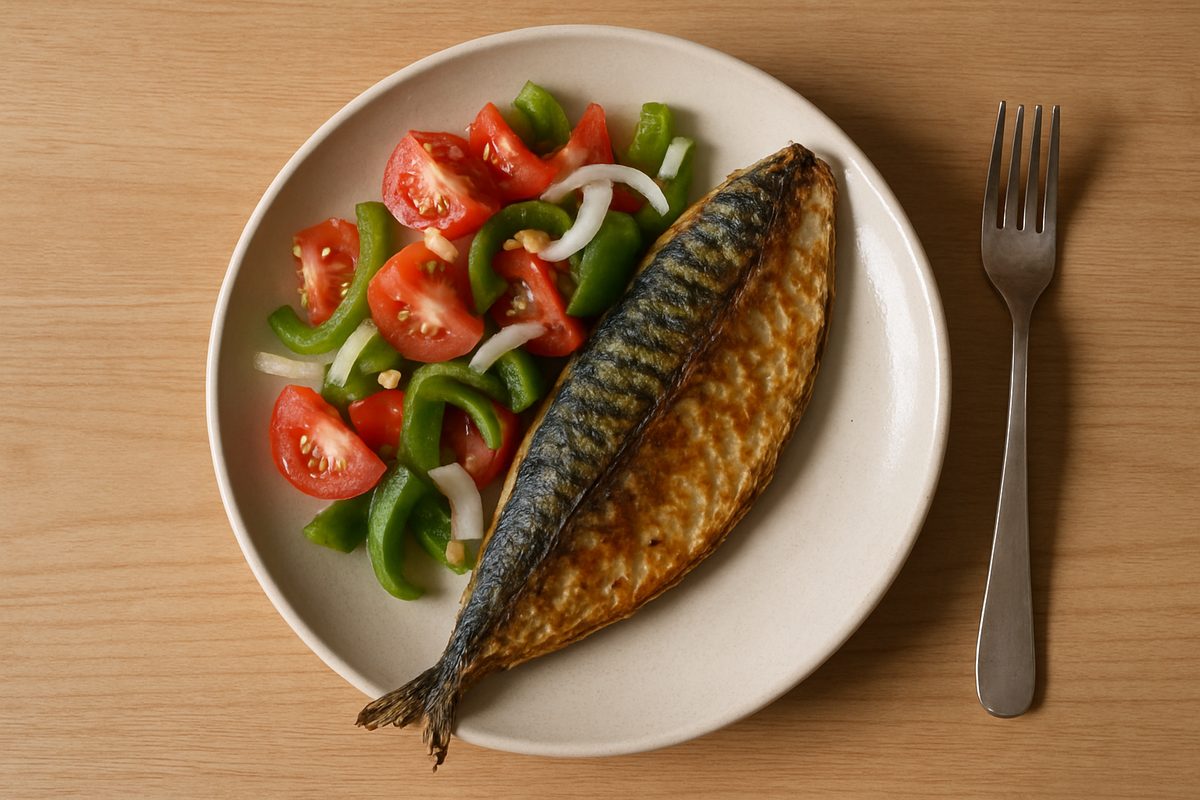 Caballa a la plancha con ensalada