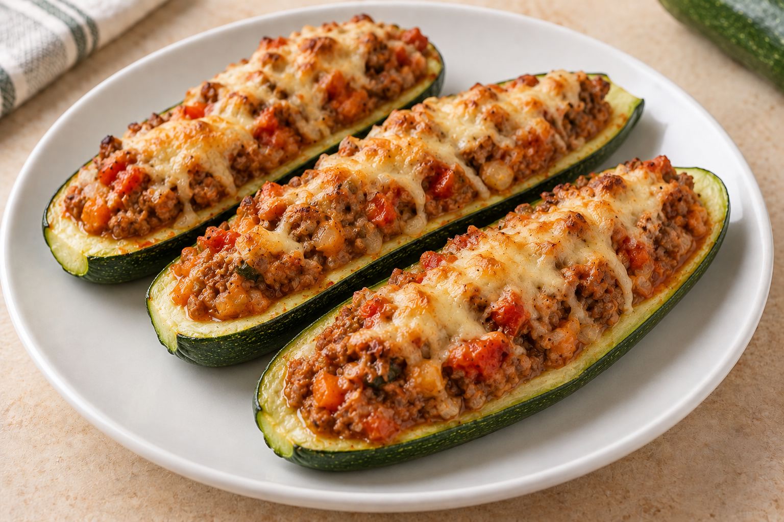 Calabacines rellenos de carne y verduras