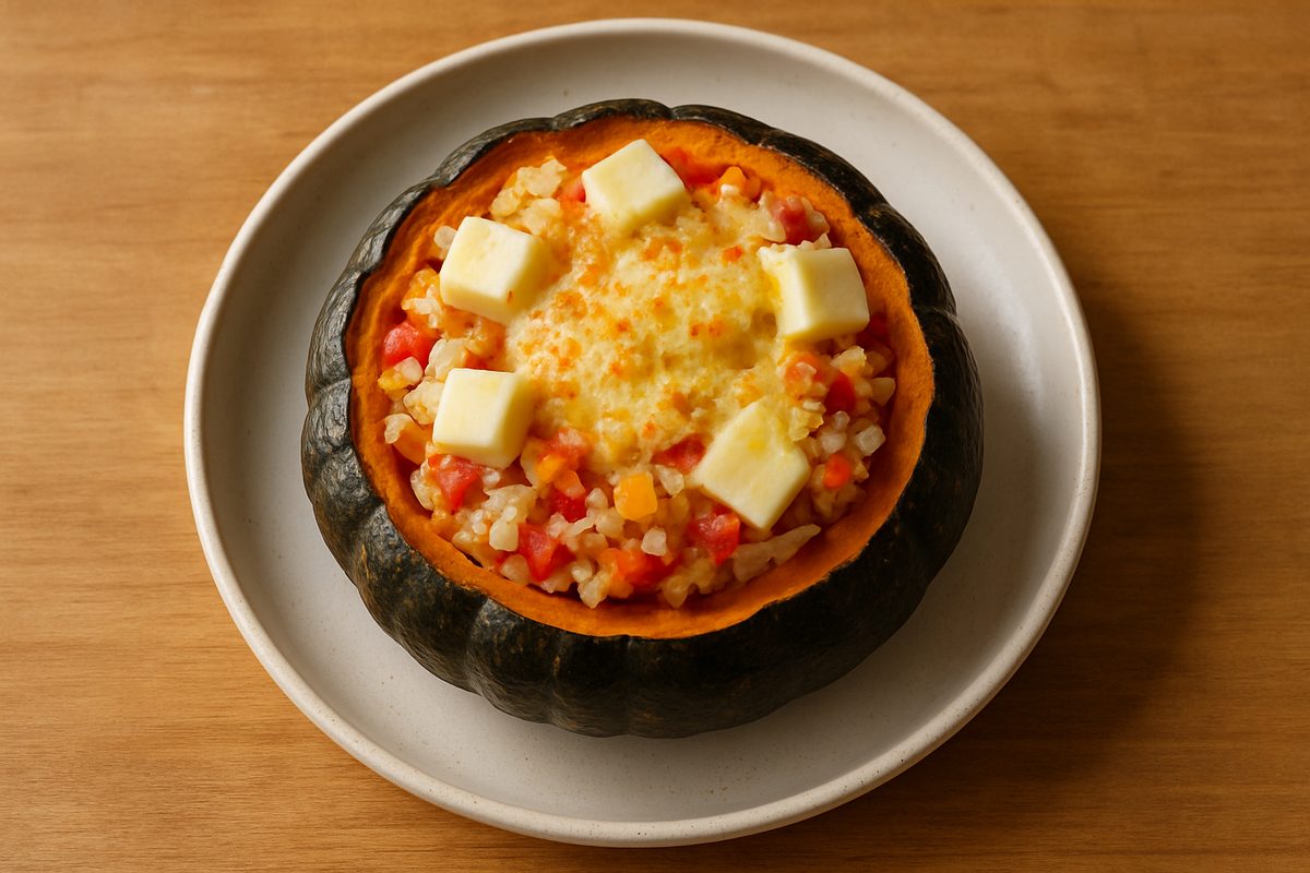Calabaza rellena de verduras y queso