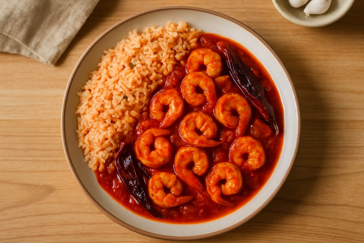 Camarones a la diabla con arroz