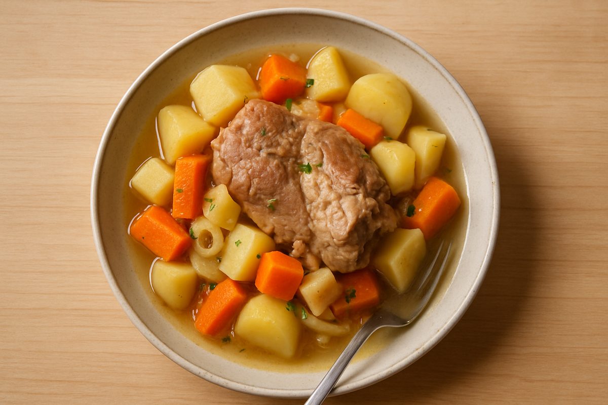 Cerdo guisado con colinabo y zanahoria