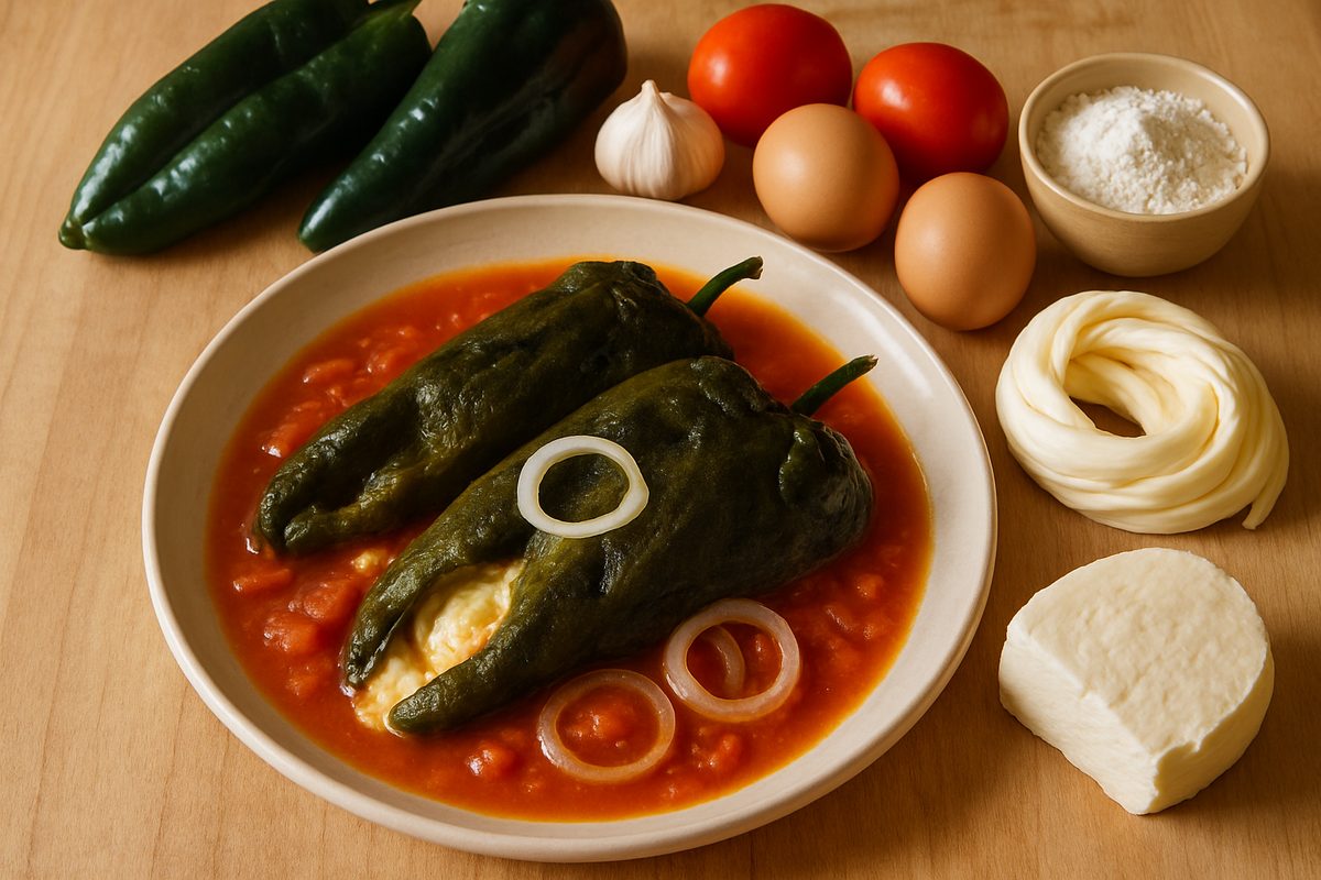 Chiles rellenos de queso en caldillo