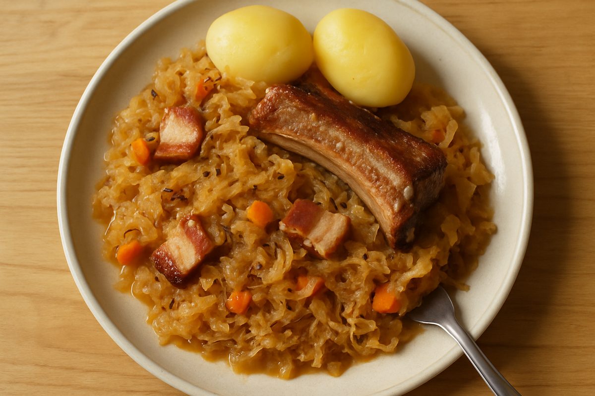 Chucrut guisado con cerdo (sautēti skābie kāposti)