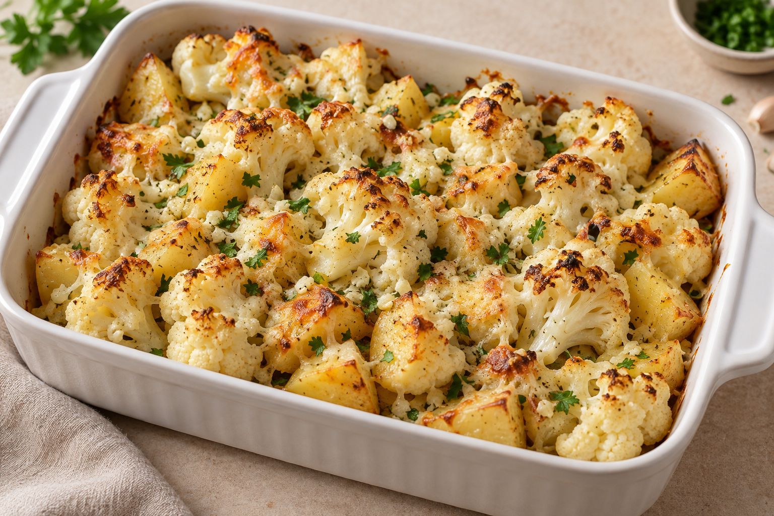 Coliflor al horno con patata y queso