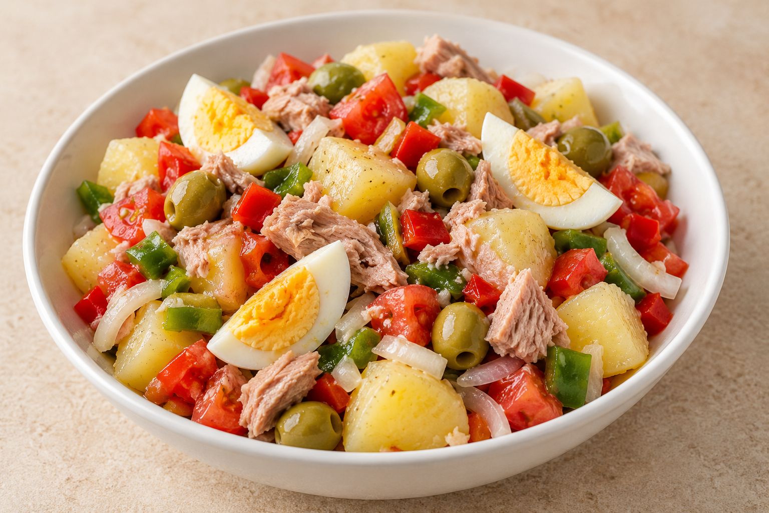 Ensalada campera con atún y huevo