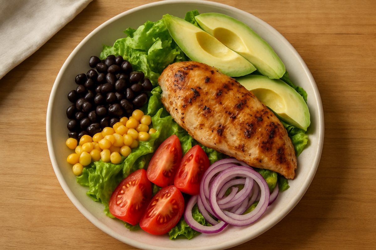 Ensalada de pollo con aguacate y frijol
