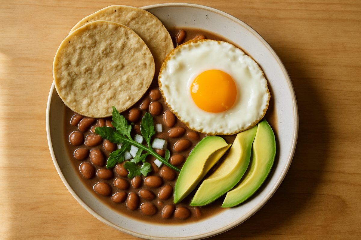 Frijoles de la olla con huevo y aguacate