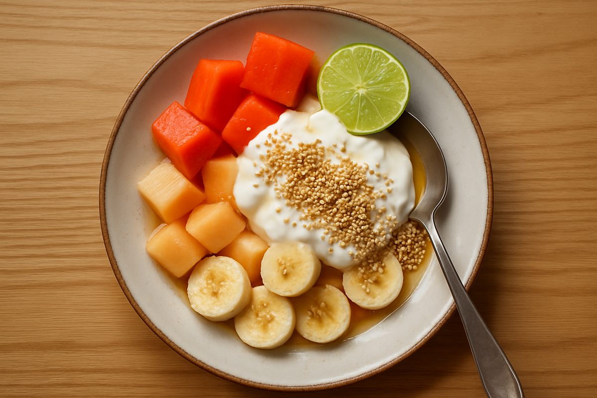 Fruta picada con yogur y amaranto