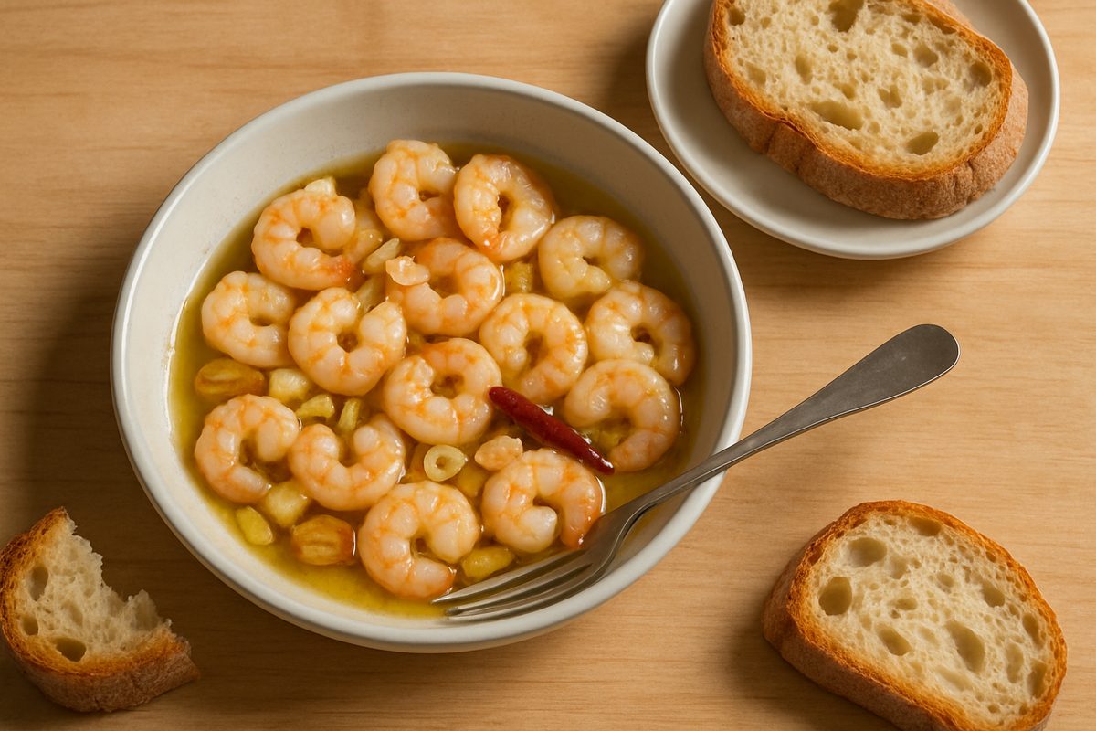 Gambas al ajillo con pan