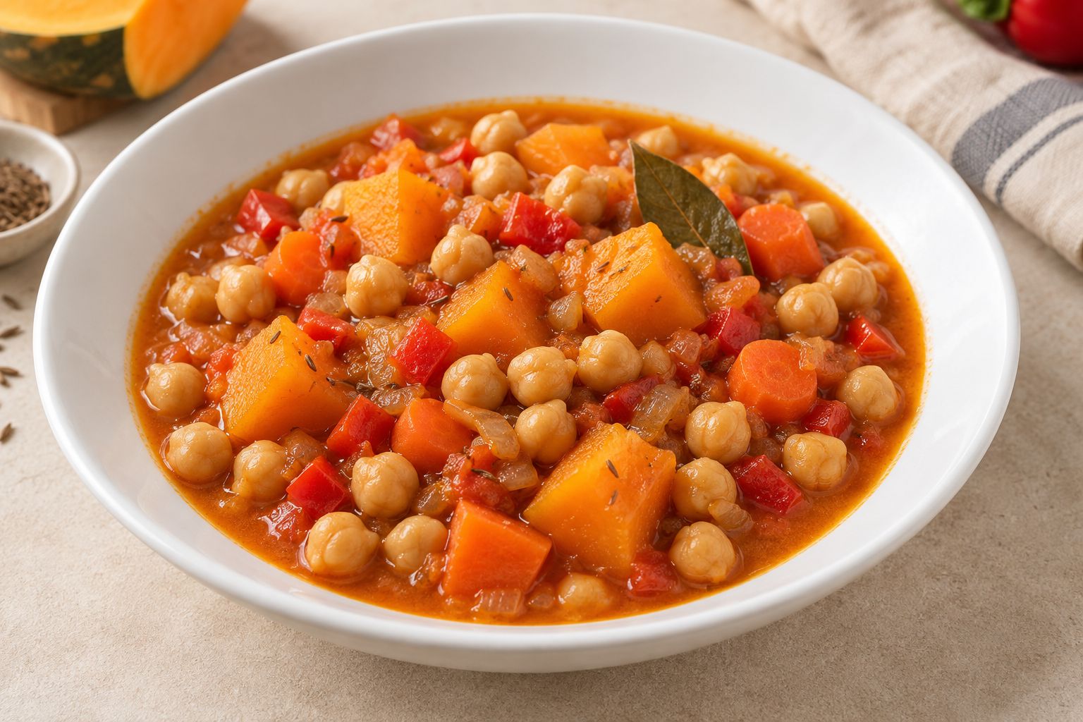 Garbanzos con calabaza y verduras