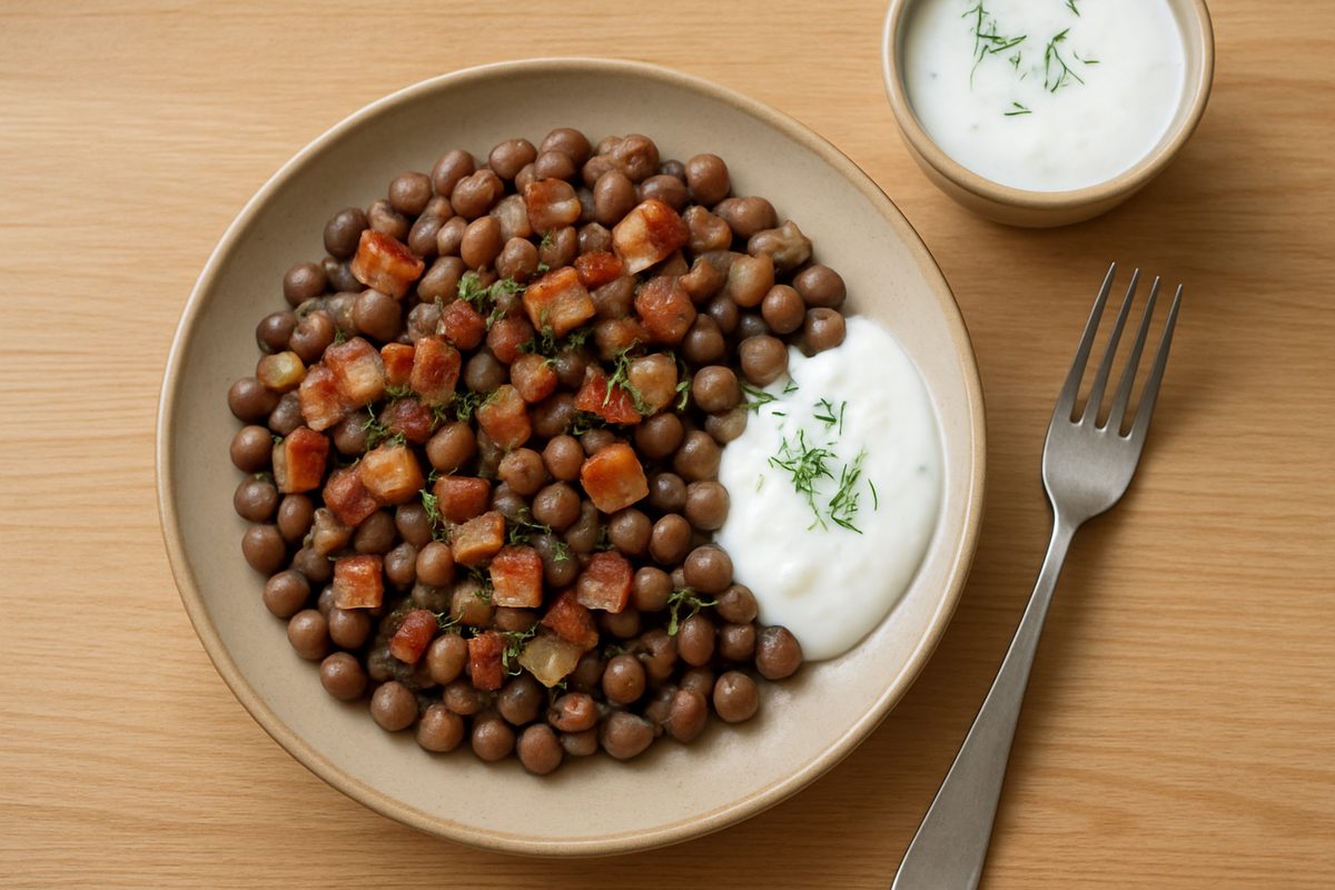 Guisantes grises con panceta (pelēkie zirņi)