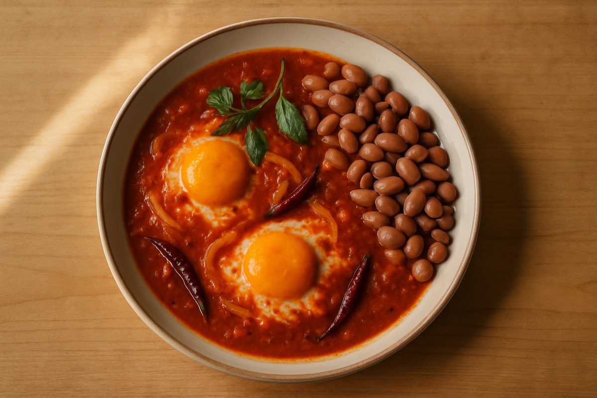 Huevos ahogados en salsa roja