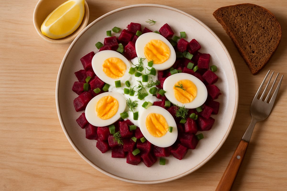 Huevos con remolacha y crema agria