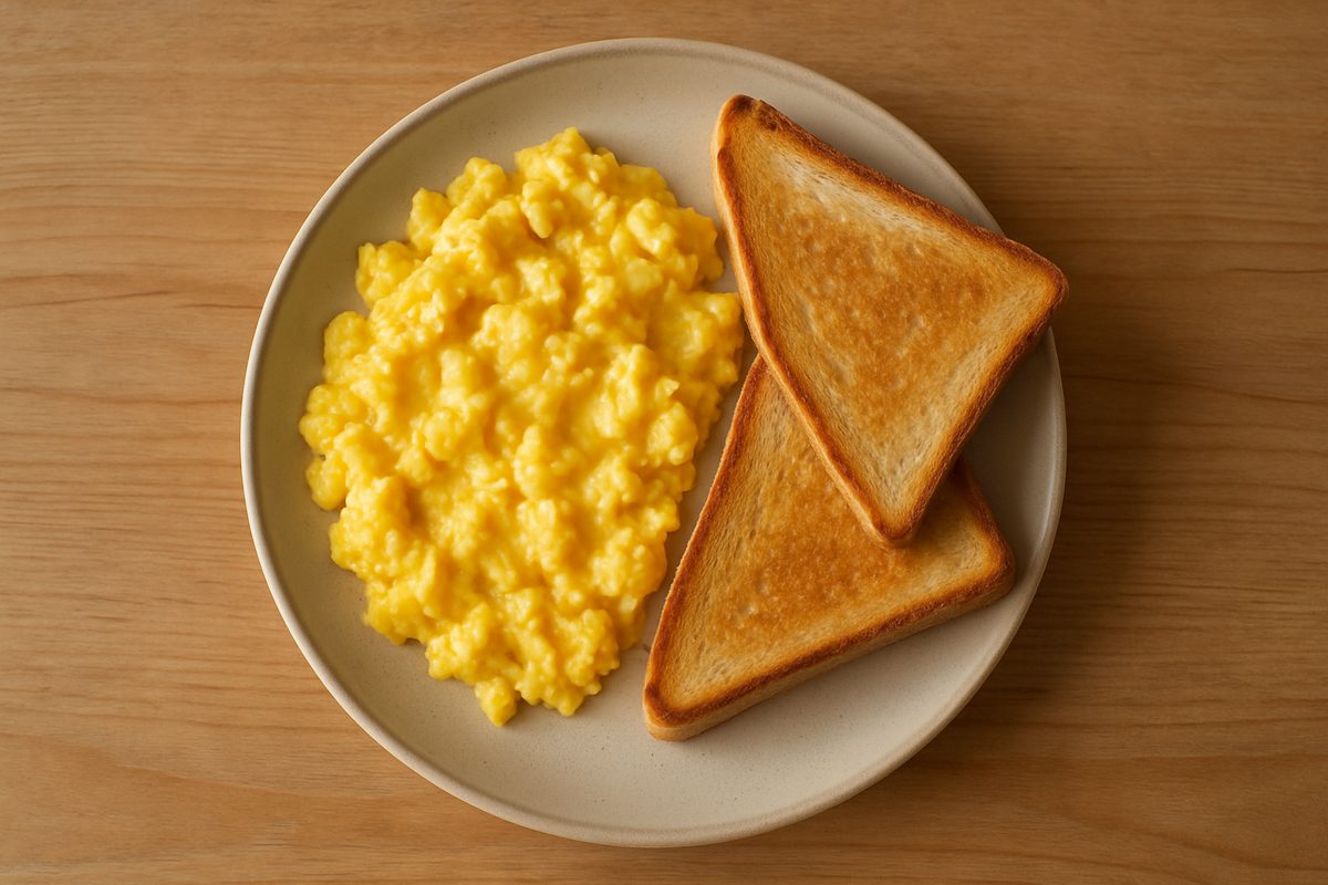 Huevos revueltos con pan tostado