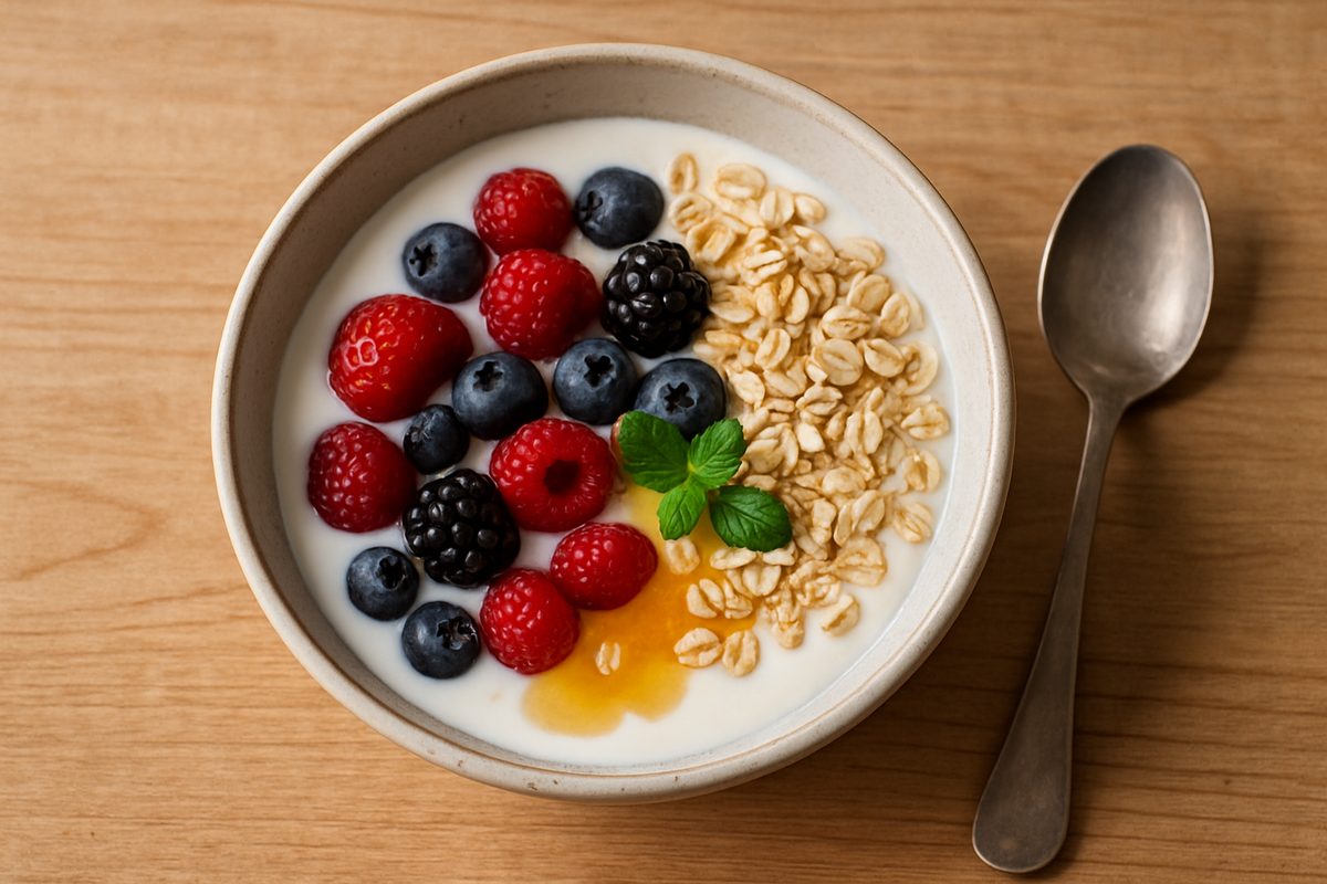 Kéfir con bayas y avena