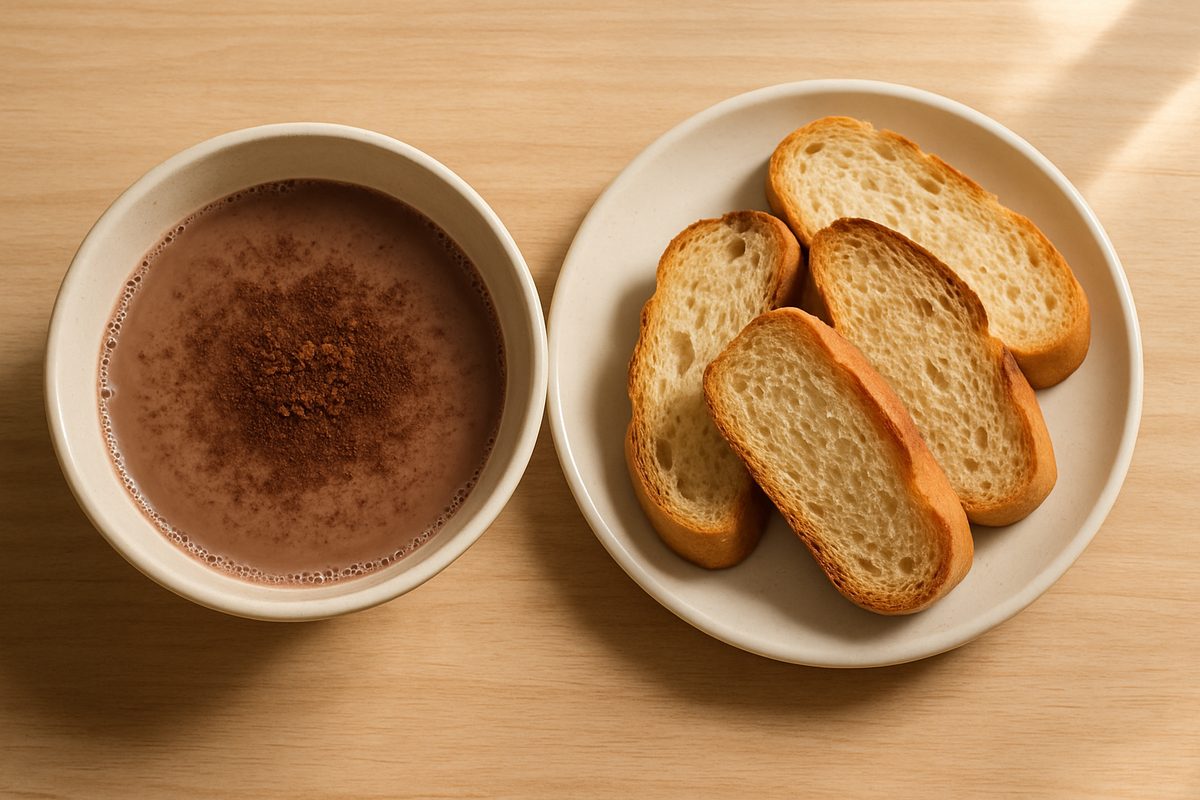 Leche con cacao y tostadas