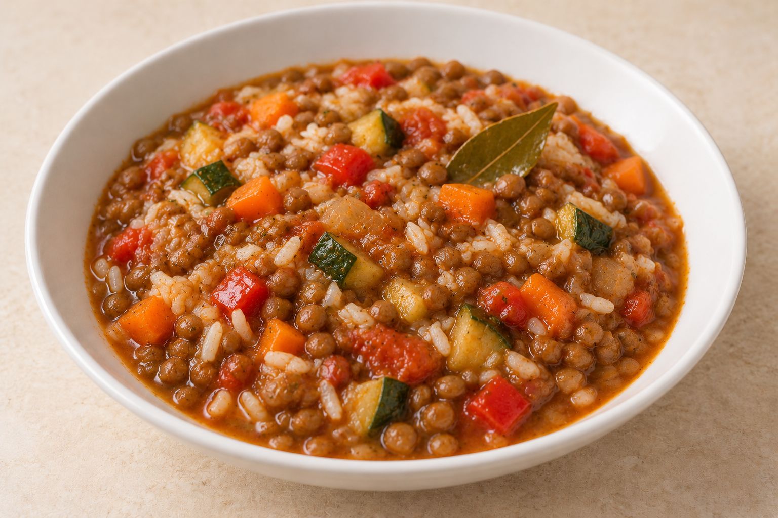 Lentejas con arroz y verduras
