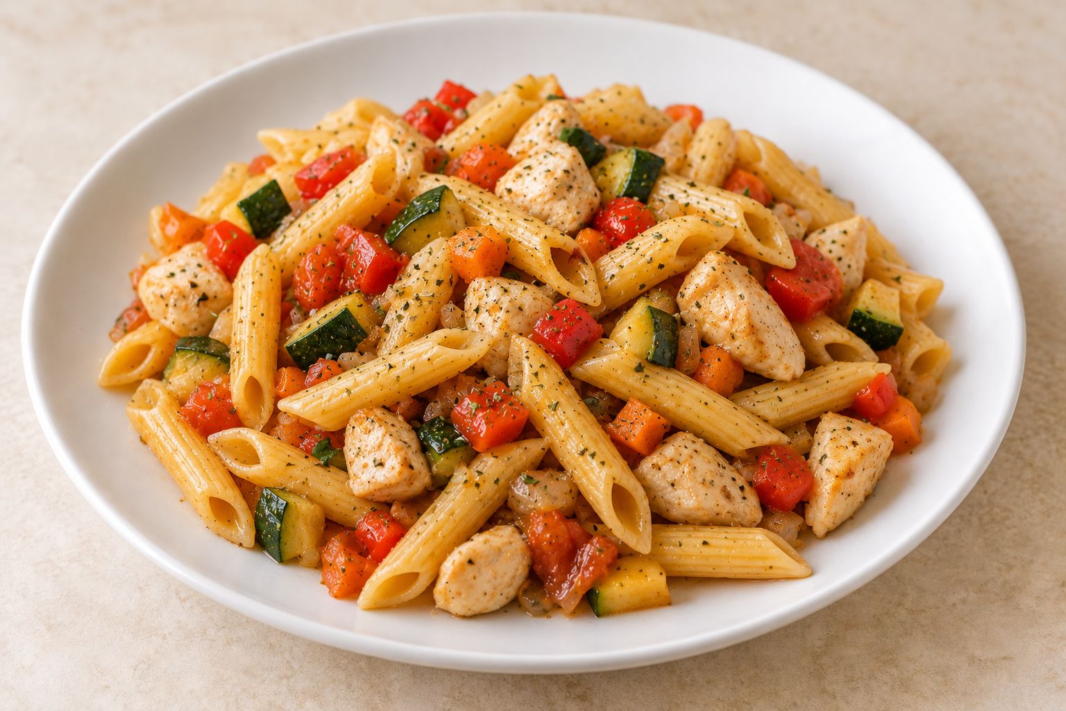 Macarrones con pollo y verduras