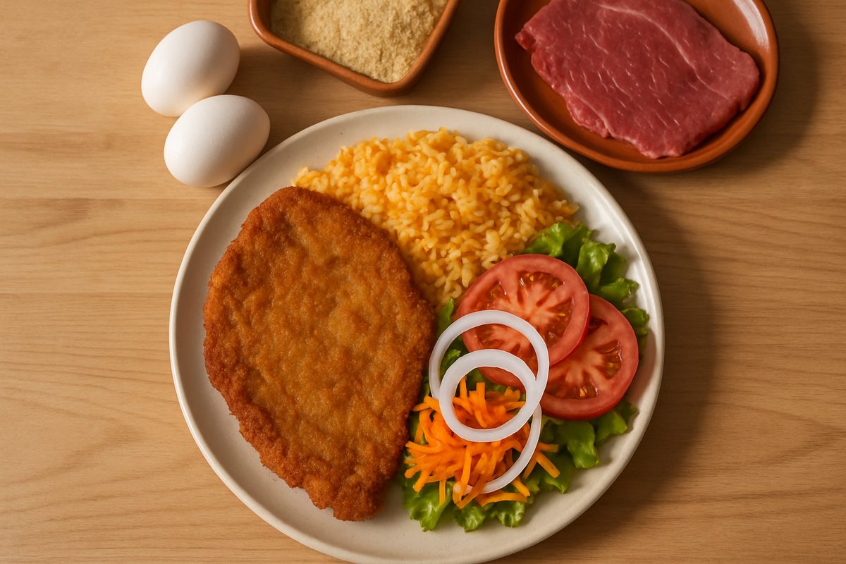 Milanesa de res con arroz y ensalada