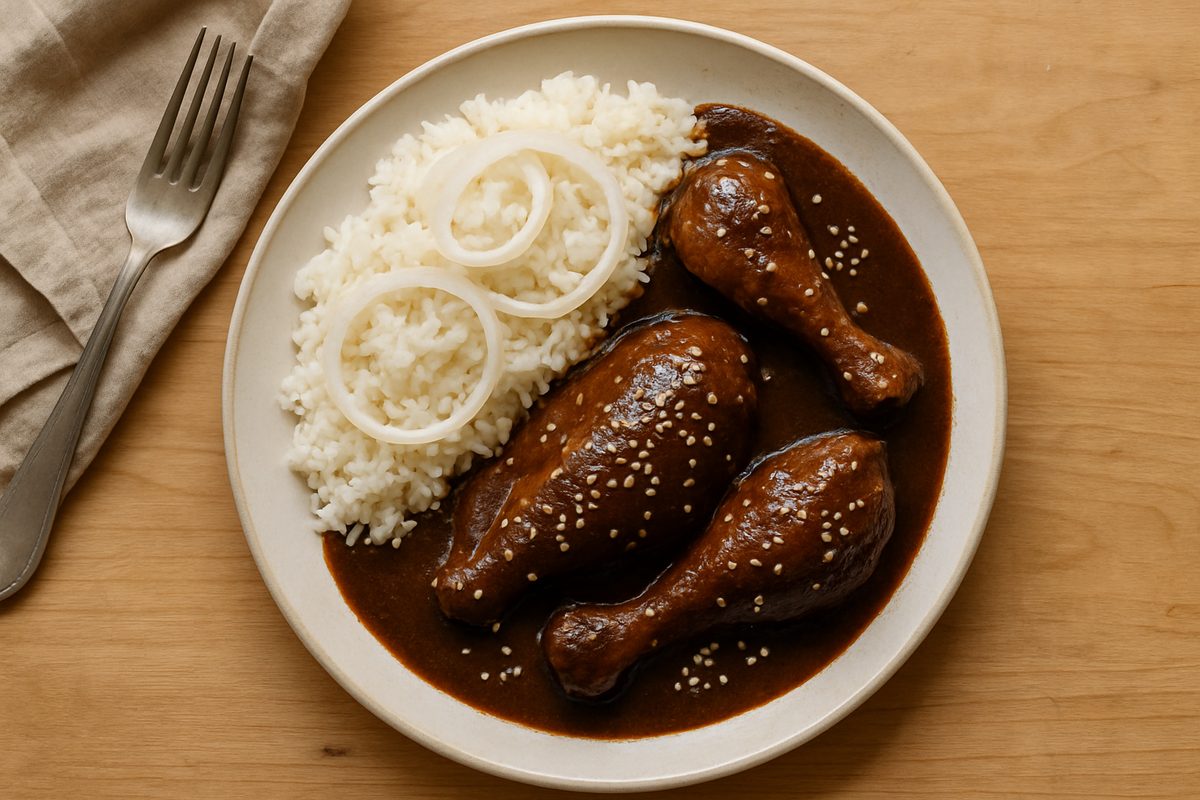 Mole poblano con pollo y arroz