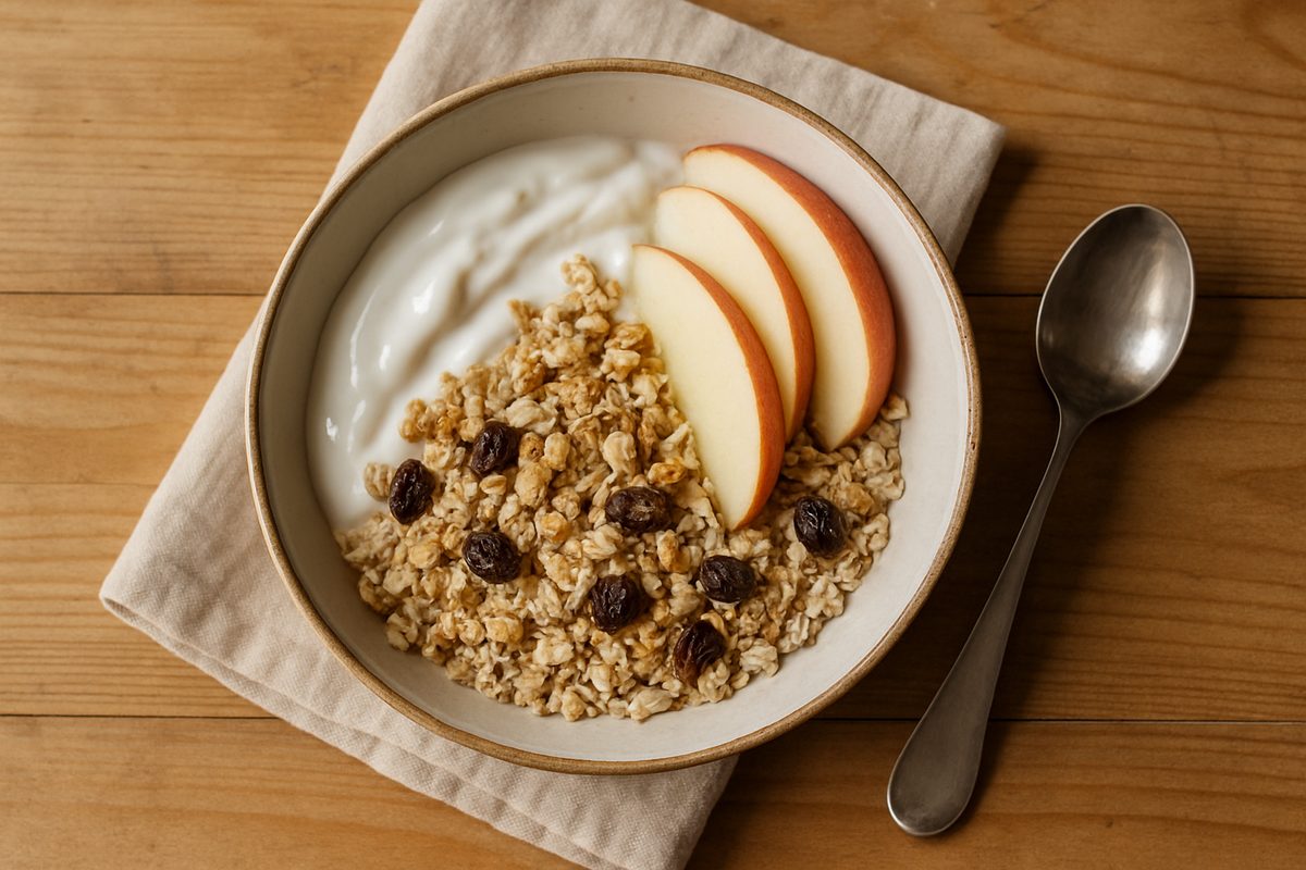 Muesli con yogur y manzana