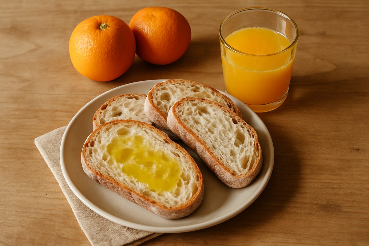 Pan con aceite y zumo de naranja natural