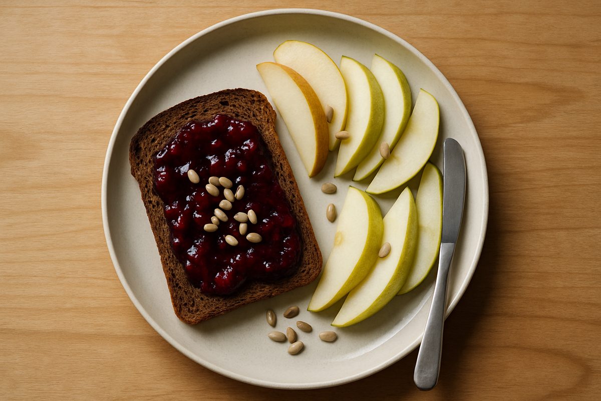 Pan de centeno con mermelada y fruta