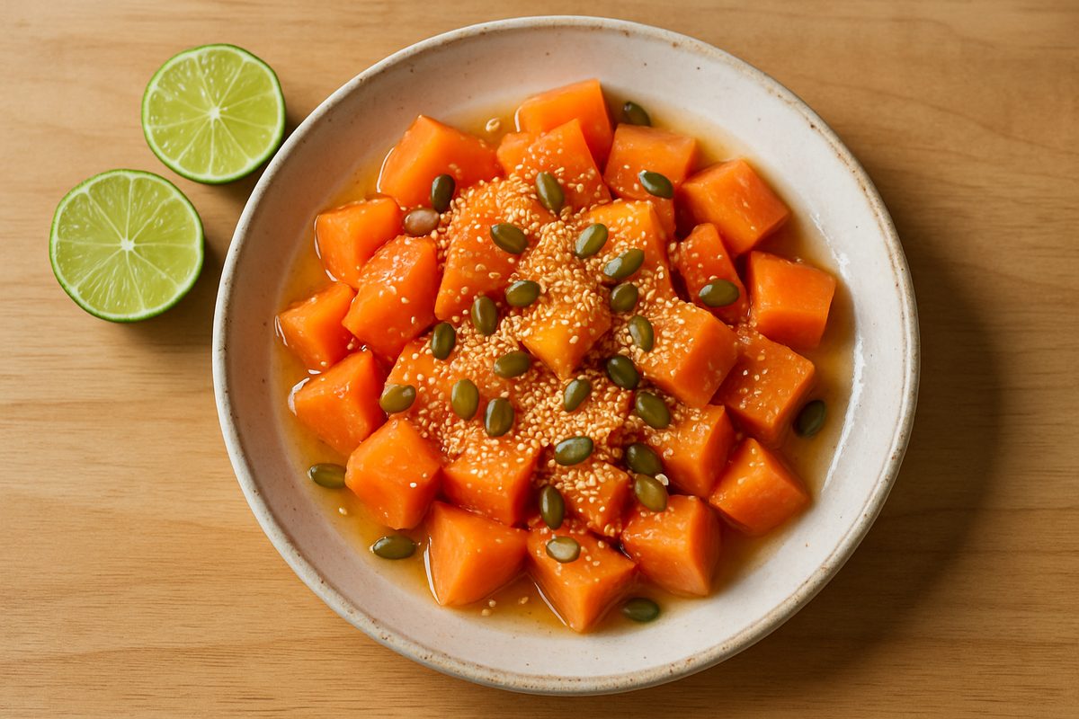 Papaya con lima y amaranto