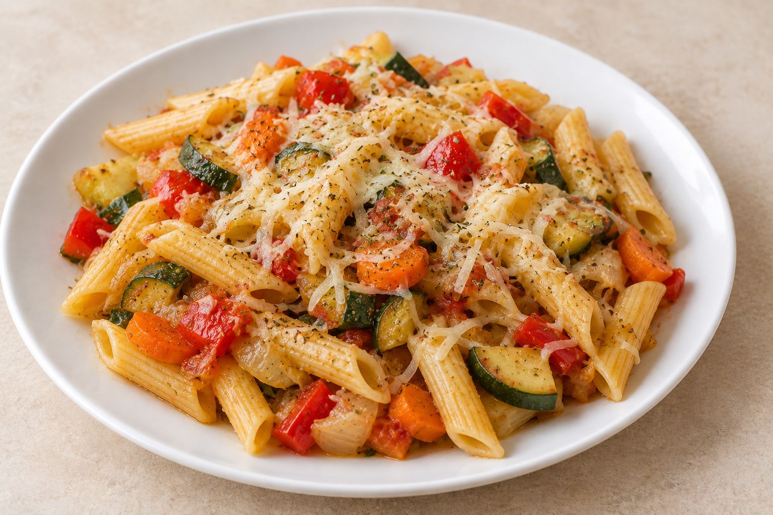 Pasta con verduras y queso