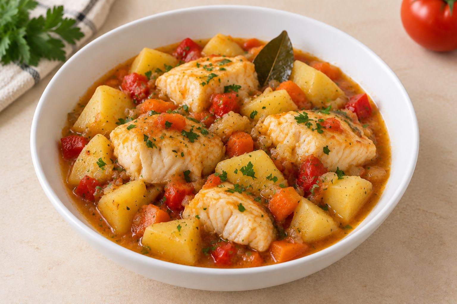 Patatas guisadas con merluza