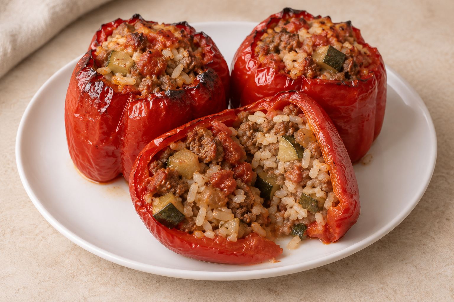 Pimientos rellenos de carne y arroz