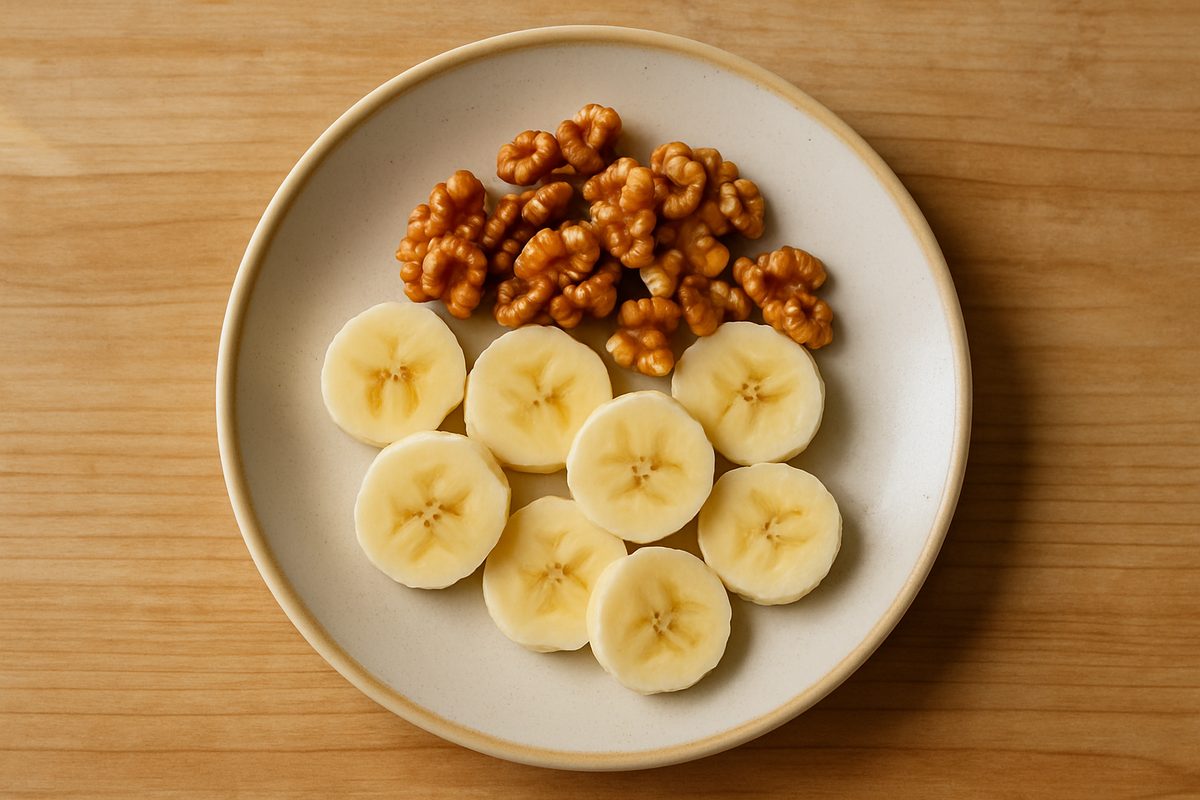 Plátano con puñado de nueces