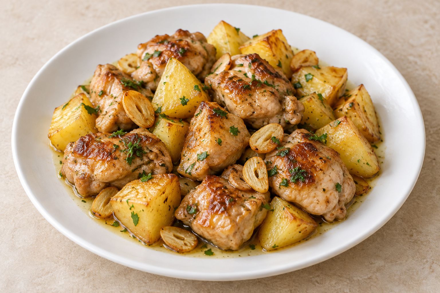 Pollo al ajillo con patatas