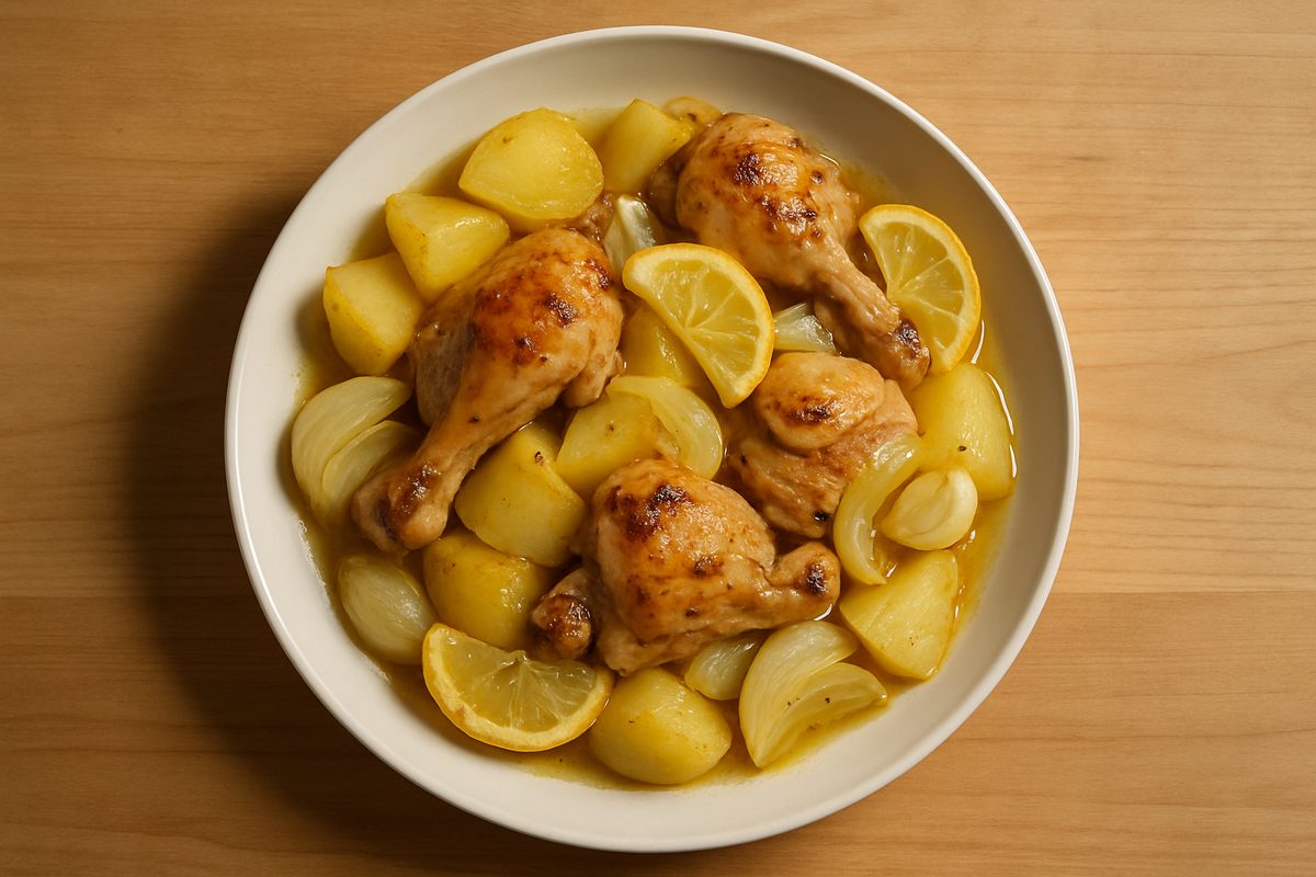 Pollo asado al limón con patatas