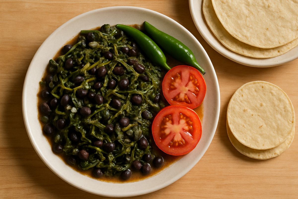 Quelites guisados con frijol