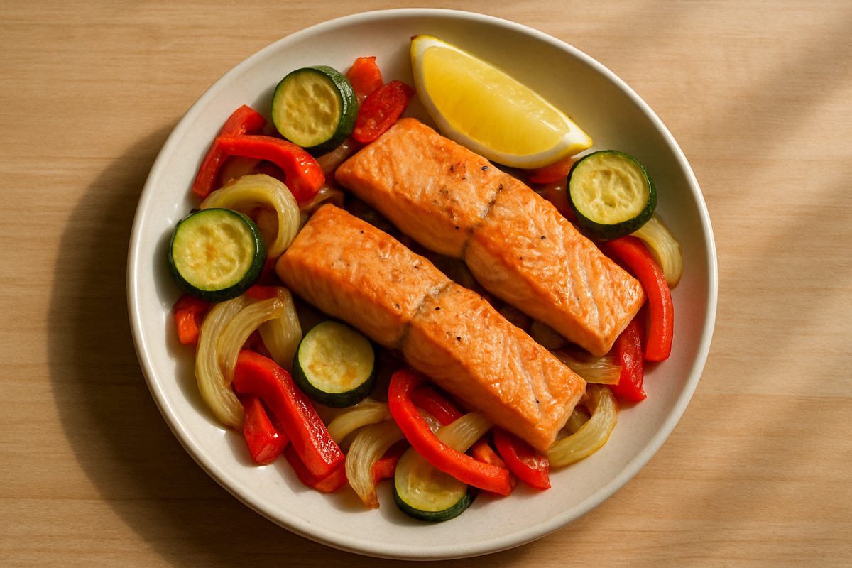 Salmón al horno con verduras