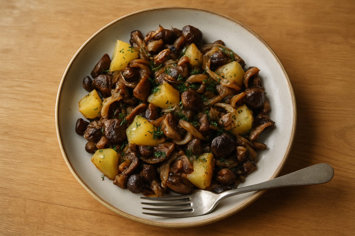Setas salteadas con patata y cebolla