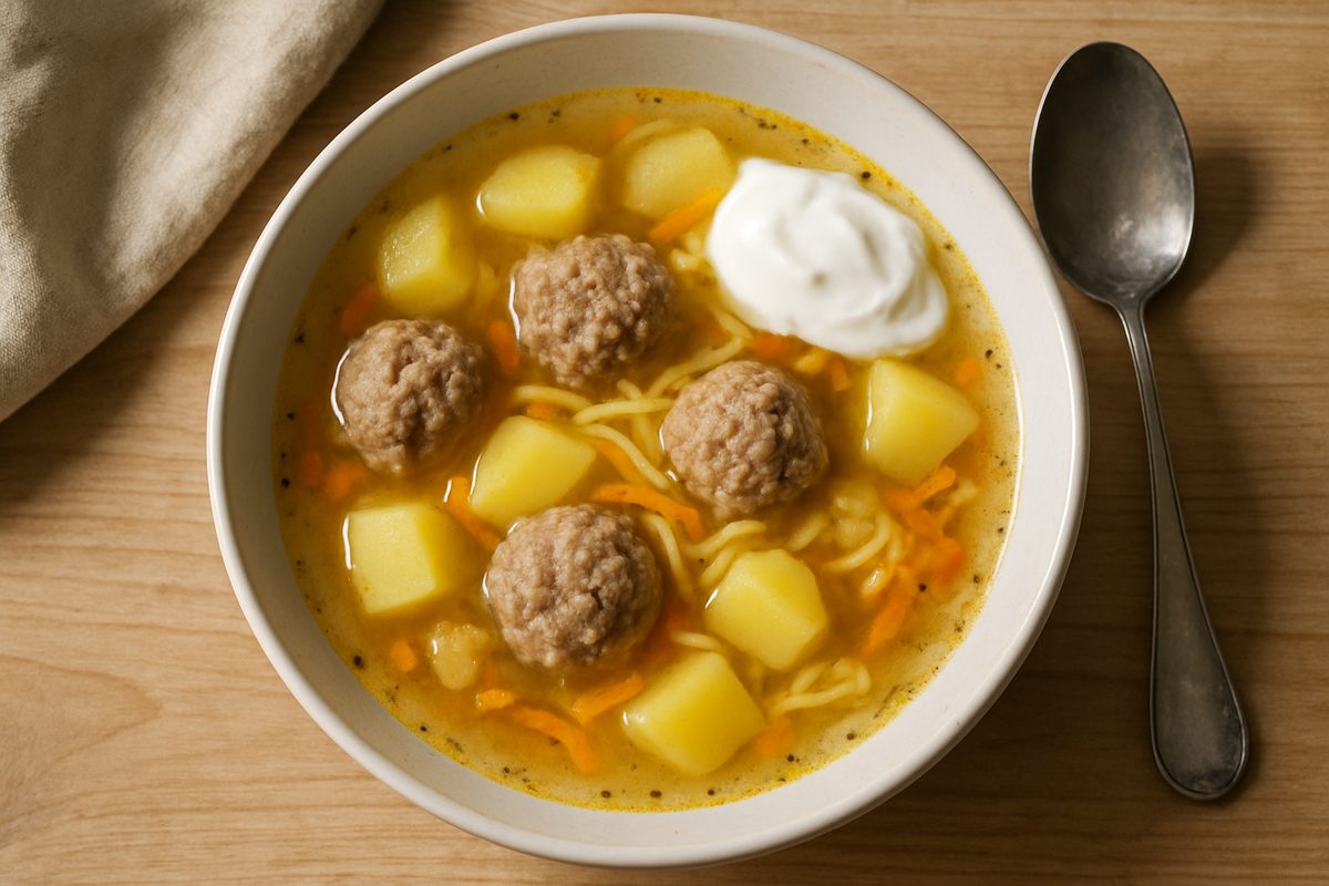 Sopa de albóndigas (frikadeļu zupa)